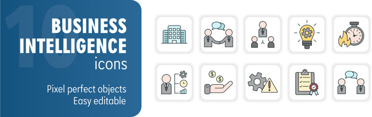 Business intelligence and analytics icons showing management strategies