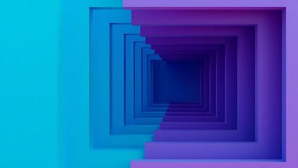 Obraz premium Abstract Square Tunnel with Decreasing Sizes in Blue and Purple
