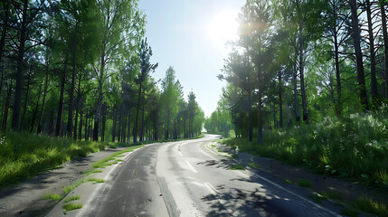 Fototapeta premium Serene Sunlit Forest Paths: Morning Light Filtering Through Lush Canopies