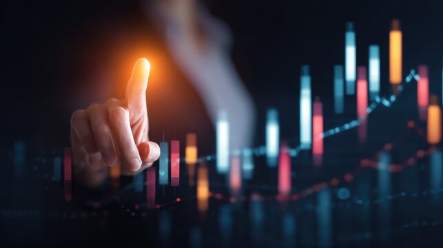 Businesswoman's Hand Pointing to Stock Market Graph

