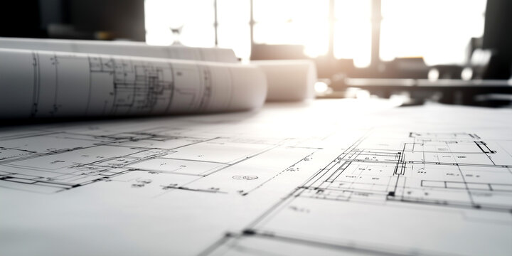 A Clean, Organized Desk with Architectural Blueprints and Technical Drawings Spread Out Across It for Premium Quality Projects