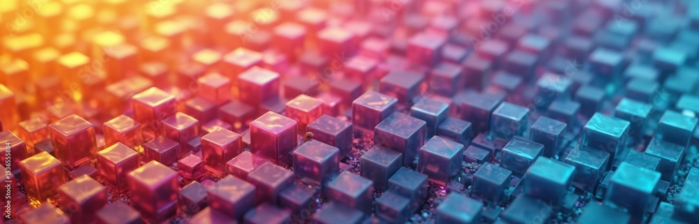 Poster abstract colorful illustration features array cubes. futuristic design with vibrant, shiny, glowing 