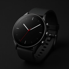 Futuristic Elegance: A Sleek Smartwatch Captured in Precision Lighting on a Minimal Matte-Black Stage