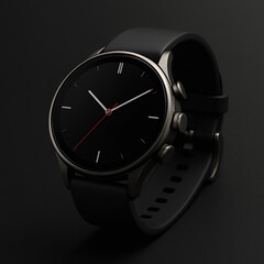 Futuristic Elegance: A Sleek Smartwatch Captured in Precision Lighting on a Minimal Matte-Black Stage