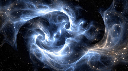 Premium an Abstract Cosmic Scene with a Dynamic Flow of Bright, Luminescent Particles or Dots Moving in a Wave-Like Pattern Fro...