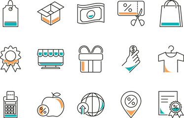 E-commerce and Retail Line Icons Versatile Set of 15 High-Quality Vector Illustrations for Website and App Design