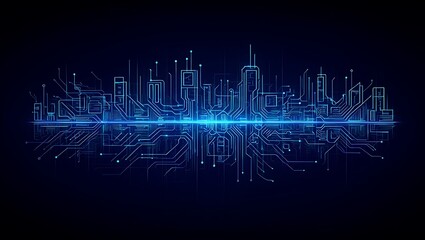 Fototapeta premium Future Technological Skyline Glowing with Digital Connectivity and Data