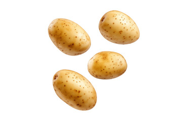 Potatoes falling isolated on white or transparent background. 