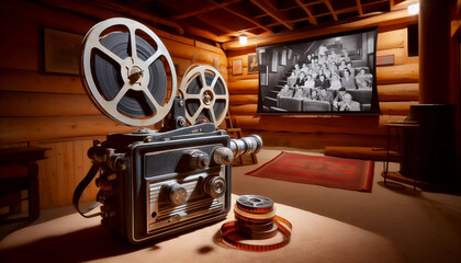 Fototapeta premium Retro film projector setup, Ai generated image