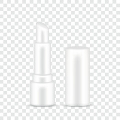 Open lip balm in white tube with separate cap on transparent background, realistic 3D illustration