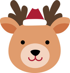 Cute Christmas Reindeer Face Clipart isolated.
Winter Deer Heads with Santa Hat cartoon.
Christmas Deer Face Flat Vector Illustration design.
Transparent background.