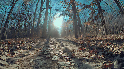 Serene Sunlit Forest Paths: Morning Light Filtering Through Lush Canopies