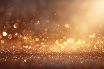 Obraz premium Golden glitter bokeh background with glowing light effects