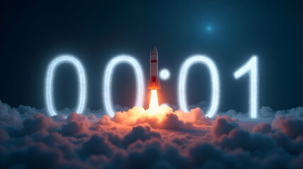 Fototapeta premium Rocket launching with countdown, business startup, new beginning
