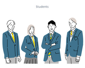 Simple vector illustration of a man and a woman student - summer school - summer vacation - middle school and high school - people男女の学生-受験生応援ー夏季講習ー夏休みー中学高校ー人物シンプルベクターイラスト素材