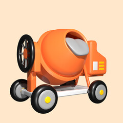 Cement Mixer 3D Icon Illustration