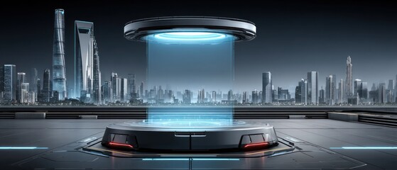 Futuristic portal over cityscape