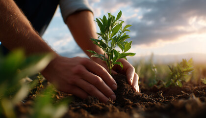 Fototapeta premium Embracing Renewal - Planting Hope and New Beginnings in Earthy Tones