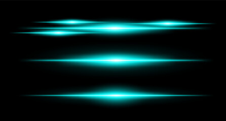 Horizontal blue flare beams in stacked layout on dark background with smooth gradients and glow effect. Sci-fi or HUD visual element.