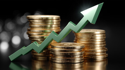 Dynamic Economic Growth Concept: Green Arrow and Gold Coins Illustration