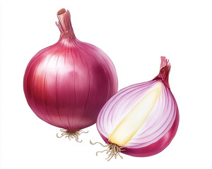 Fresh Red Onion Bulbs Isolated on White Background, High-Quality PNG Image for Cooking Ingredients Concept