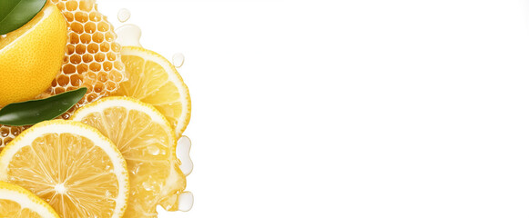Fresh Lemon Slice on Honey Comb Isolated on White Background