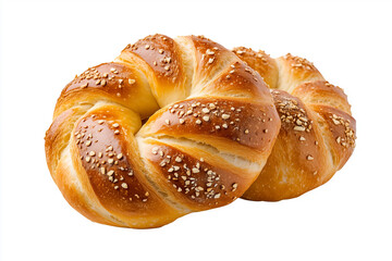 Close-up of Kaiserbroetchen - One German Bread Roll in Profile Front View | Food Photography on Isolated White Background