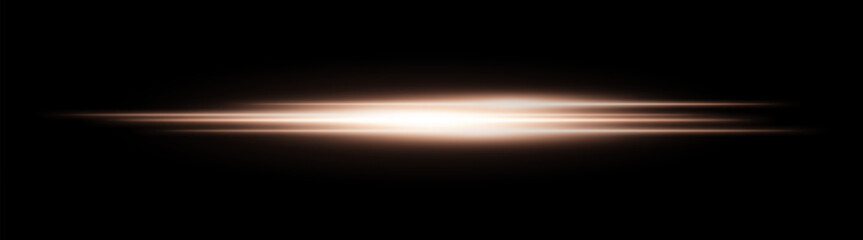 Orange glowing light streak. Horizontal neon beam with smooth glow and layered flow on black background, fitting tech, motion or speed themes.