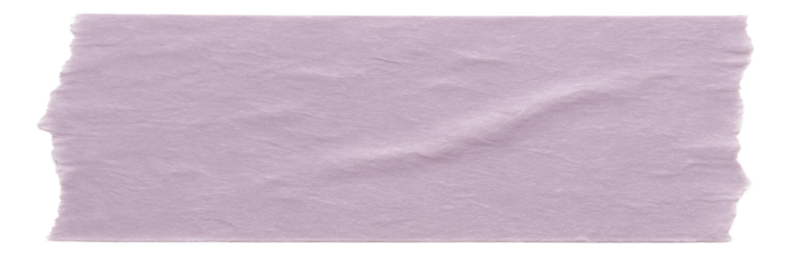Textured lilac torn paper sheet with irregular edges on transparent background.