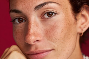 Obraz premium Close-up portrait of woman with natural skin and confident expression