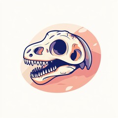 Obraz premium Cartoon dinosaur skull on an oval backdrop with soft pink and purple hues