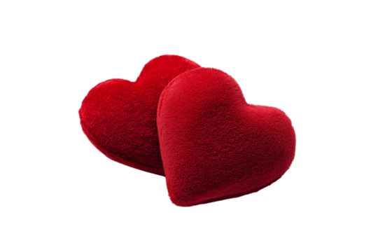 Two red velvet hearts isolated on transparent background