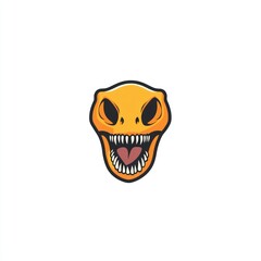 Cartoon dino skull vector, centered, face forward, orange and black outline, open mouth