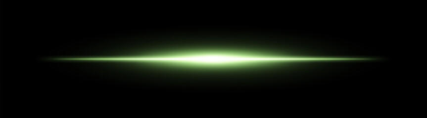 Bright horizontal green beam. Central light burst with smooth radial fade on black background, ideal for sci-fi, energy or speed visuals.