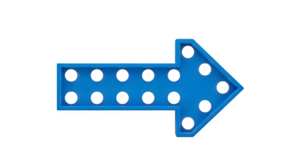 Bold Blue Arrow Sign Design Element with Circular Holes Perfect for Navigation Direction Website Interface App Design and Marketing Materials, transparent background