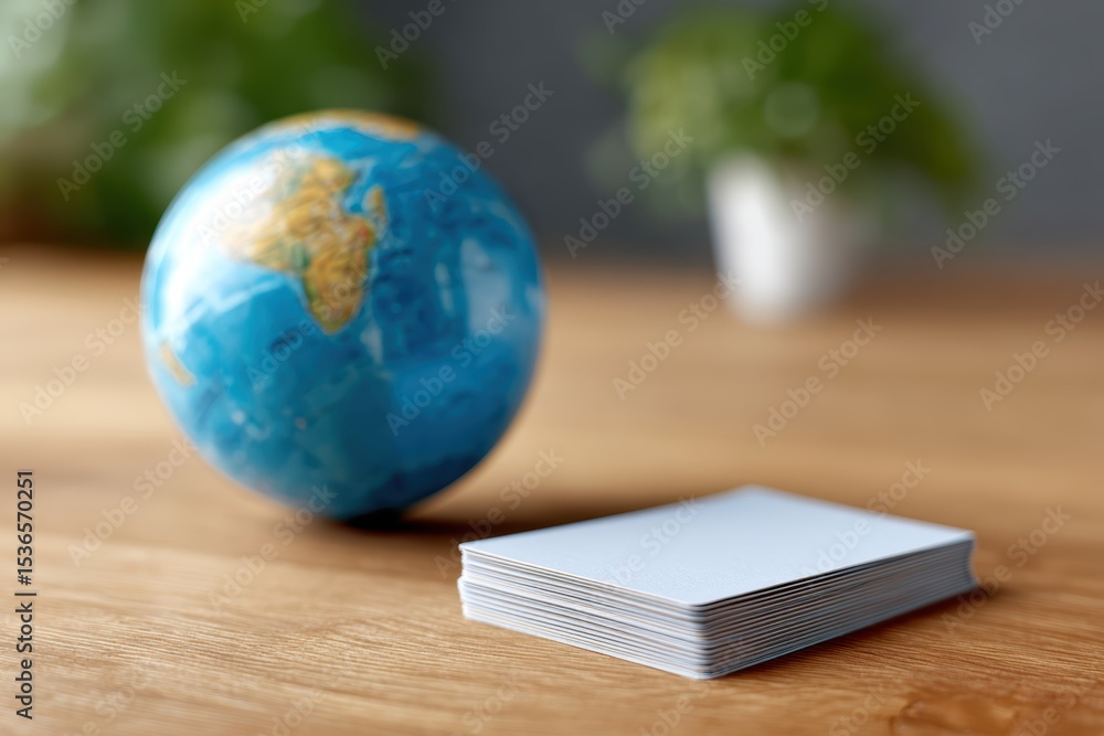 Poster language learning concept with flashcards and globe on table