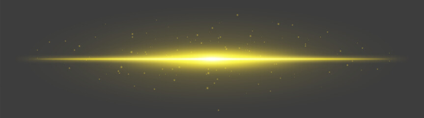 Yellow luminous flare. Central beam with scattered particles and smooth glow on dark gray background, used for fantasy, digital energy, UI visuals.