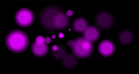 Purple blurred bokeh circles on black background with soft glow, imitating distant lights or defocused highlights in low-light environment.