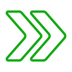 Double chevron icon. Outlined arrows pointing right, representing forward motion, fast-forward, navigation, or directional flow in user interfaces.
