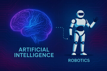 Cyberpunk AI Brain and Robot Infographic