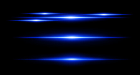 Horizontal blue flare beams in stacked layout on dark background with smooth gradients and glow effect. Sci-fi or HUD visual element.