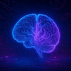 Futuristic AI Brain Concept with Cyberpunk Neon Circuitry