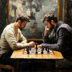 An Intense Chess Match Between Two Competitors with Professional Detail