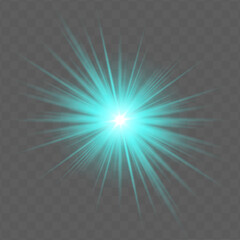Fototapeta premium Blue radial flare with glowing starburst, soft gradient and transparent background. Suitable for magical, festive or romantic visual design projects.