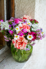 Beautiful Bouquet of Wild Summer Flowers  in a Glass Vase 