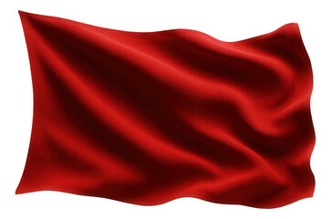 Waving realistic red flag showcasing movement and vibrant color on transparent background.