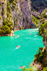 Boats on water, Verdon Gorge in Provence France.