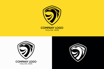 Security Shield iconic logo, shield and hawk bird securtiy logo, shield and falcon logo