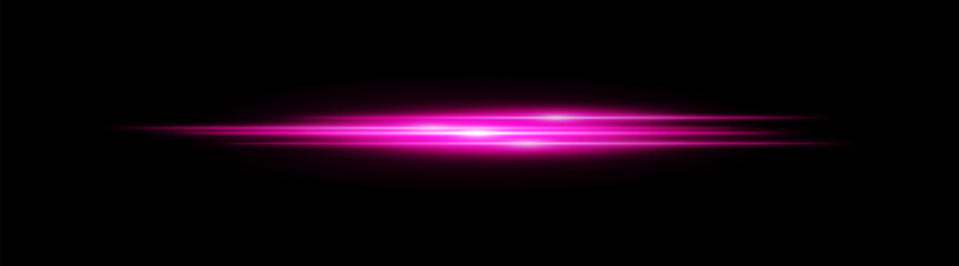 Pink glowing light streak. Horizontal neon beam with smooth glow and layered flow on black background, fitting tech, motion or speed themes.