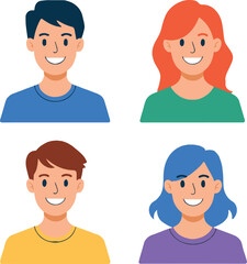 Obraz premium Four smiling cartoon people isolated on white background